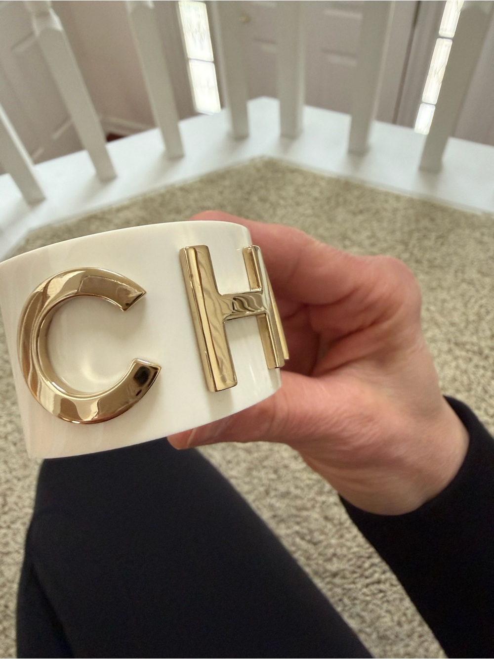 Chanel 2019C Ivory Resin Cuff Bracelet Gold Tone Chanel Letters - Picture 12 of 12